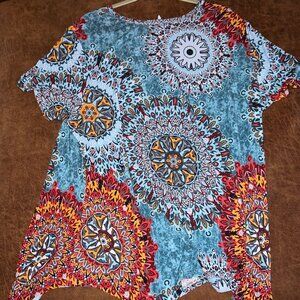 Popyoung Mandala Print Short Sleeve Tunic Top